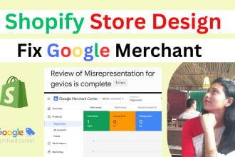 design shopify dropshipping website to approved google merchant, fix gmc