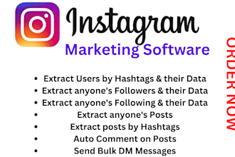 do instagram marketing and provide instagram marketing software for data