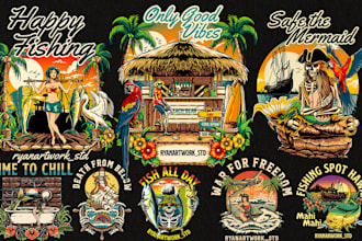 create cool custom vintage illustration for t shirt design