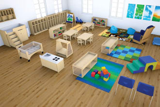 create classroom designs plan and 3d model and portfolio