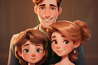 draw cartoon disney couple, family portrait