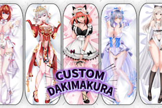 draw custom dakimakura body pillow for your oc, anime character, vtuber