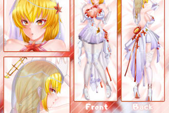 draw custom dakimakura body pillow for your oc, anime character, vtuber