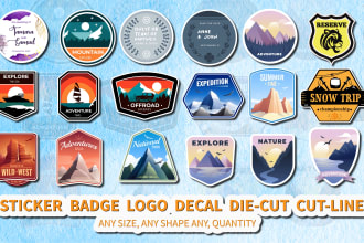 design clean badge, sticker, decal, die cut label, logo design