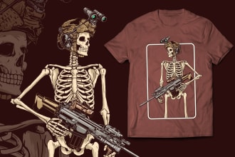 draw skull or skeleton military in vintage retro t shirt