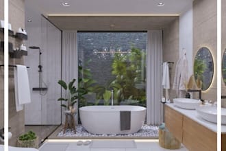 do a 3d bathroom interior design