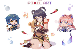 draw pixel art character, oc, chibi in my style