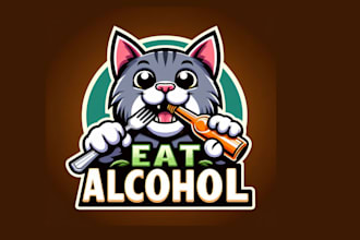 make modern cat eat alcohol mascot logo