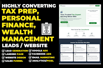 generate tax preparation personal finance wealth management leads , website
