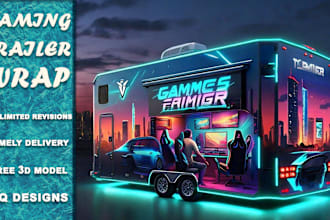 design unique and eye catching gaming trailer tournament, food trailer, 3d trail