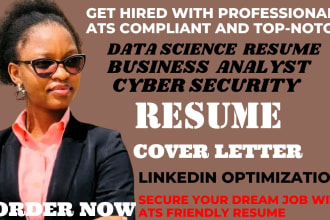 write data analyst, data science, cyber security resume and resume writing