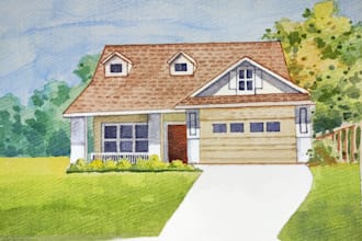 hand paint a watercolor house portrait