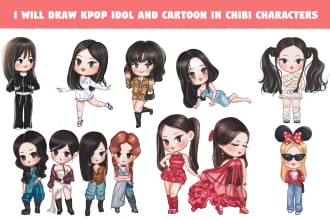 draw cute kpop idol and cartoon characters in chibi style