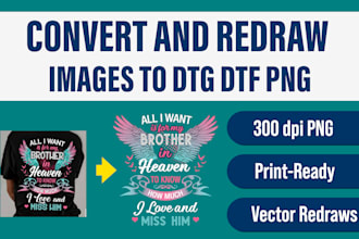 convert and redraw images to dtg dtf printing png files