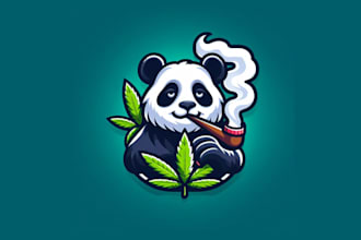 make modern smoking leaf panda mascot logo design