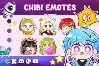 draw cute costum chibi emotes for twitch, discord, youtube