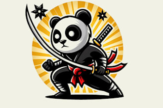 creative panda ninja mascot logo design