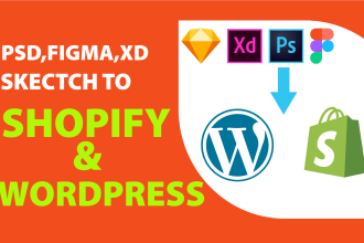 convert PSD,figma,xd,sketch,ai to wordpress or shopify