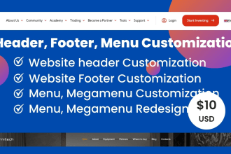 design website header, menu, mega menu, footer