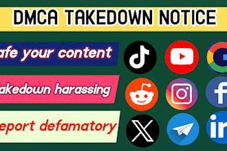 takedown harassing defaming delete from tiktok,reddit,google,fb,yt,ig,x by dmca