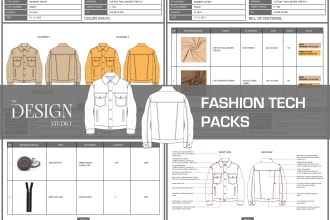 create fashion technical flat sketch and clothing tech packs