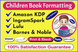 format children book for amazon KDP, ingramspark, lulu, barnes and noble