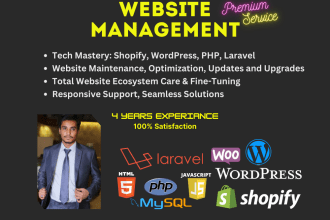 be your website manager, website maintenance, PHP, wordpress, shopify store