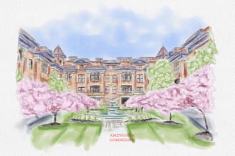create hand painted  watercolor house portrait of your home and other buildings