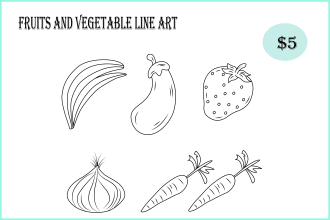 draw a botanical illustration fruits and vegetable, line art
