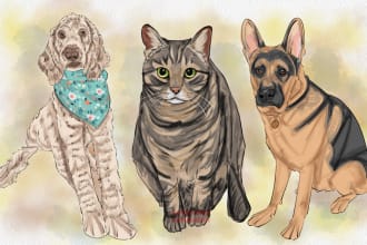 hand draw amazing watercolor portrait of your pet