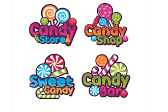 create sweets candy, ice cream, chocolates, cookie, donuts, bakery, or food logo