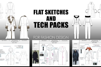 do a tech pack and flat sketches for fashion design
