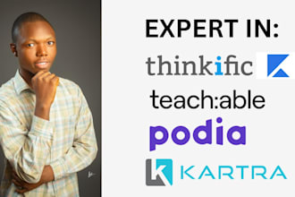 setup thinkific website, teachable, online course website, kajabi, and podia