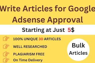write unique bulk seo rich articles for google adsense approval