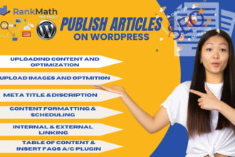 publish content on wordpress,uploading artices with onpage seo by rankmath