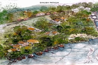 draw architecture and landscape architectural watercolor drawing