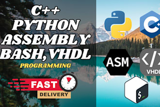 create cpp, python, assembly, vhdl, bash code
