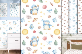 create watercolor seamless pattern design for kids, baby textile