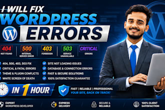 fix wordpress website 404, 500, 403, 503 and critical errors in 1 hour