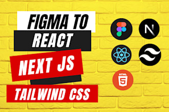 convert figma design to next js, react app with tailwind css, bootstrap