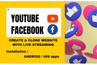 create live streaming website like youtube , facebook clone