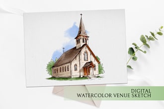 illustrate digital watercolor sketch of your wedding venue