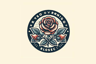 design retro vintage rose flower logo with satisfaction guaranteed