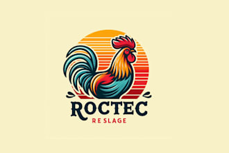 create an eye catching retro vintage rooster logo for you in one day