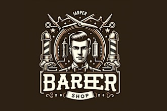 make an amazing retro vintage barber shop logo design in 12 hours