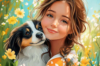 do colorful art family portrait, friendship portrait and superhero portrait