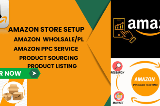 do your amazon store setup and products listing, produt sourcing,