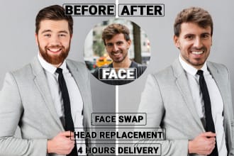 do realistic face swaps, head replacements, and photo compositions