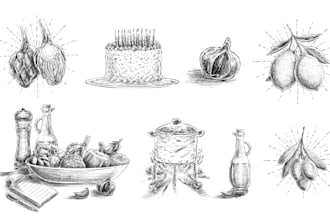 illustrate any image in doodle scratchboard stamp style