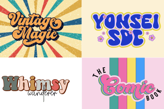 design 3d 70s vintage retro striped typography logo, t shirt